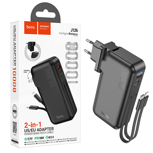 Аккумулятор (АКБ) Power Bank Hoco J126 (10000mAh) Travel 22.5W fully compatible with cable (Black)