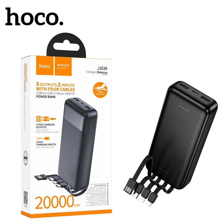 Аккумулятор (АКБ) Power Bank Hoco J163A (20000 mAh) Wonderful with 4 cables (Black) (32)