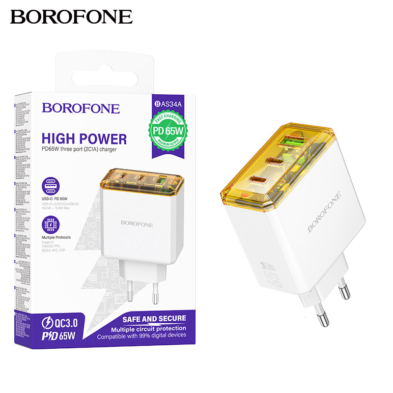 СЗУ блок Borofone BAS34A Treasure PD65W(2C1A) charger (White) (46)