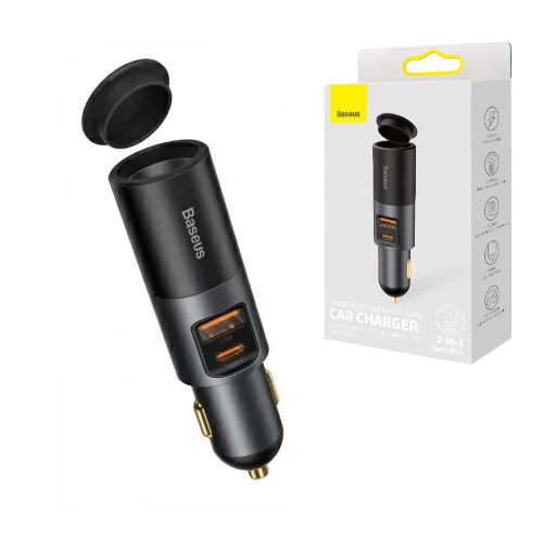 АЗУ блок BASEUS Share Together USB+Type-C+прикуриватель 3A 60W Чёрный