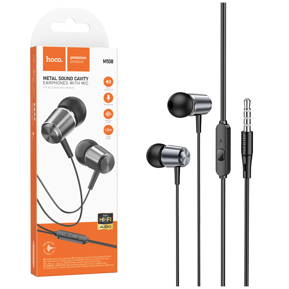 Наушники Hoco M108 Spring metal universal earphones with mic Metal gray (31)