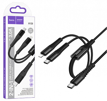 Кабель Hoco X123 Type-C to Tpye-C+Lightning Victory 2-in-1 (Black) (31)