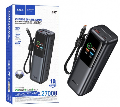 Аккумулятор (АКБ) Power Bank Hoco Q57 (27000mAh) Falcon 165W+ TFT with display (Metal Gray) (17)
