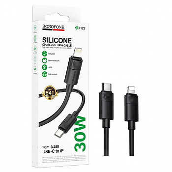 Кабель Borofone BX123 (PD Type-C to Lightning) Leya PD30W silicone charging (Black) (360) 