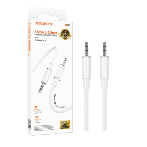 Кабель AUX 3,5 на 3,5 Borofone BL21 (1m) Lemon digital audio conversion cable (White) (360)
