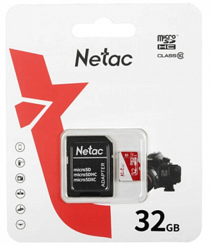 Карта памяти Micro SD 32 GB Netac P500 Eco Class 10 + SD адаптер