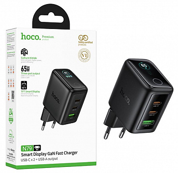 СЗУ блок Hoco N79 Sapiencia PD65W(2C1A) charger with TFT display (Black) (11)