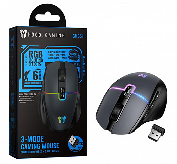 Мышь Hoco GM651 беспроводная Florecer 3-mode gaming mouse (Black and Gray) 