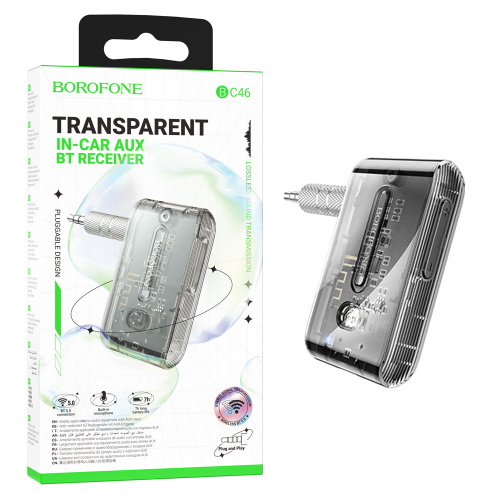 FM Модулятор Borofone BC46 Gratified Transparent Discovery Edition Car AUX BT Receiver (Jazz Black) 