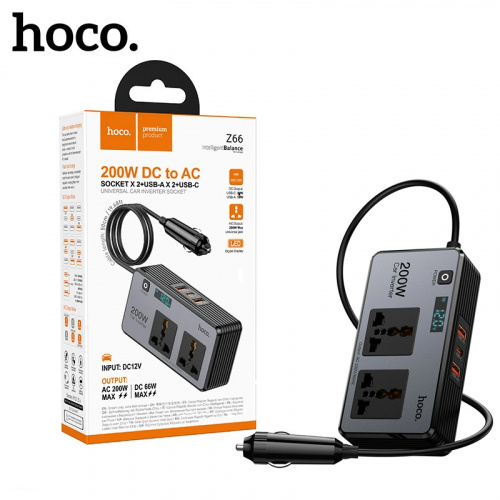 АЗУ блок Hoco Z66 New 2-socket universal(PD66W/1C2A) car inverter (Black) (12)