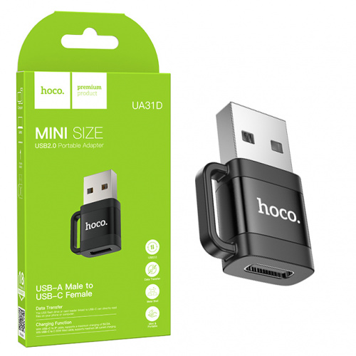 Переходник Hoco UA31D USB male to Type-C female USB2.0 adapter (Black) (46)