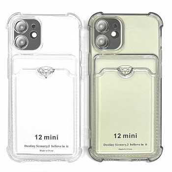 Силиконовый чехол для iPhone 12 mini (5.4) прозрачный с визитницей