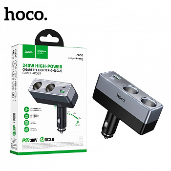 АЗУ блок Hoco Z65B Smart dual cigarette lighter(PD48W/1A1C) car charger (Black) (11)