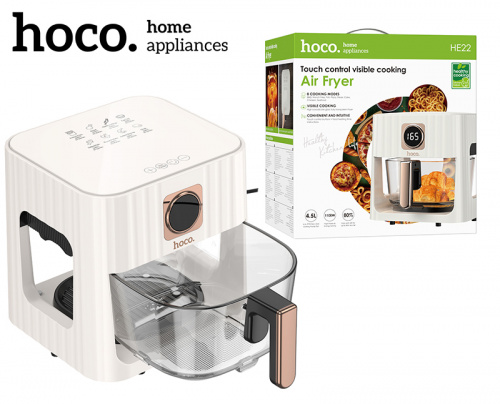 Аэрогриль Hoco HE22 4.5L borosilicate glass air fryer with touch screen (White)