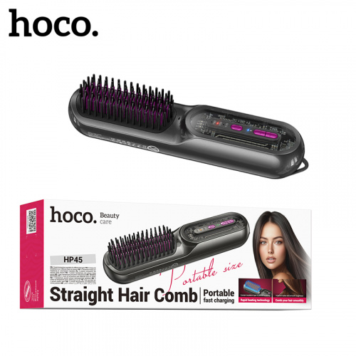 Электрическая расческа-выпрямитель для волос Hoco HP45 Heating straight hair comb (Gray)