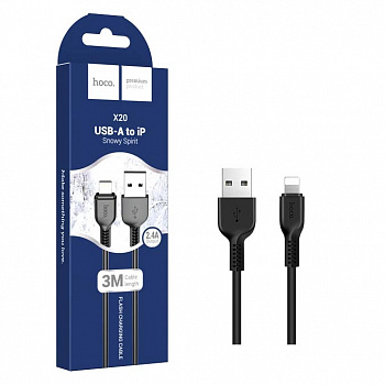 Кабель Hoco X20 (USB to Lightning) (3m) Flash (Black) (30)