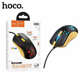 Мышь Hoco GM51 проводная Sky luminous gaming wired (Black yellow) (10)