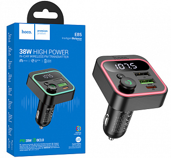 FM Модулятор Hoco E85 Tiger PD20W+QC3.0 car BT FM transmitter (Black)