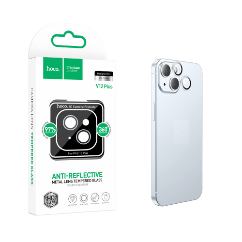 Защитное стекло на камеру для iPhone 15/ 15 Plus  HOCO (V12 Plus) Light Blue