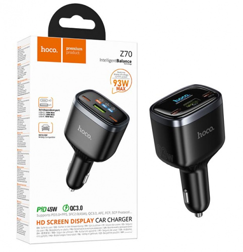 АЗУ блок Hoco Z70 Speed PD93W(2C1A)car charger with TFT display (Black) (10)