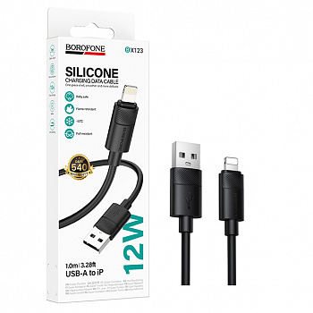 Кабель Borofone BX123 (USB to Lightning) Leya silicone charging (Black) (360)