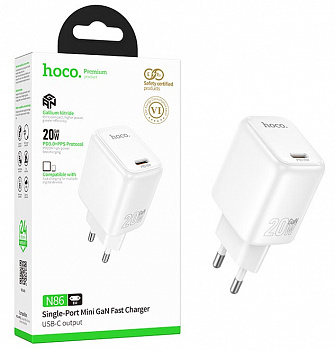 СЗУ блок Hoco N86 Seguro single port PD20W charger (White) (12)
