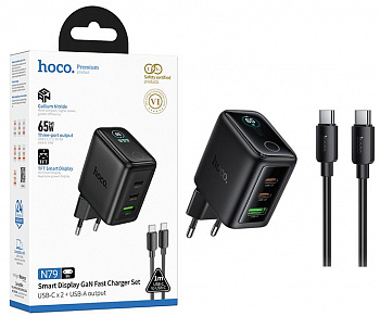 СЗУ Hoco N79 (Type-C to Type-C) Sapiencia PD65W(2C1A) charger with TFT display set (Black) (11)