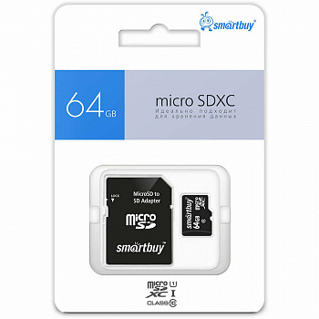 Карта Памяти Micro SD 64 GB Smart Buy Class 10 UHS-I (Синие) + адаптер