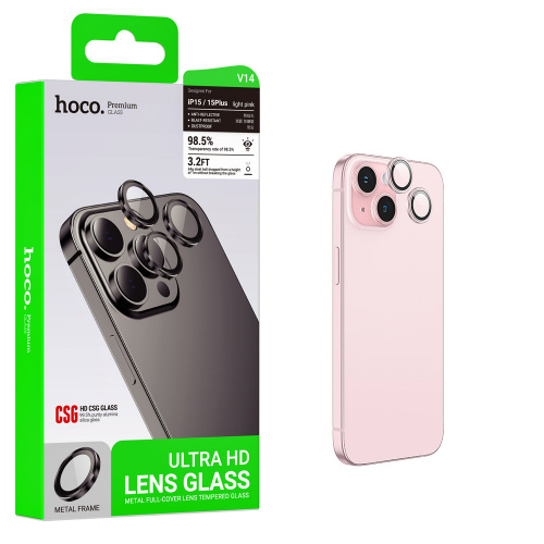 Защитное стекло на камеру для Apple iPhone 15/ 15 Plus  HOCO (V14) Light Pink