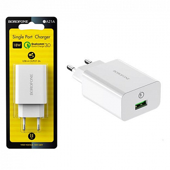 СЗУ блок Borofone BA21A Long journey single port QC3.0 (White) (83)