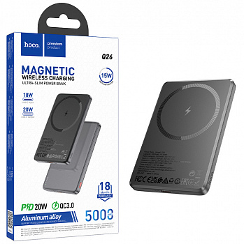 Аккумулятор (АКБ) Power Bank Hoco Q26 (5000 mAh) Joy PD20W magnetic (Metal Gray) (66)