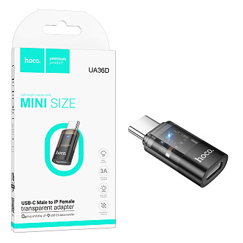 Переходник Hoco UA36D C male to iP female transparent adapter (Black) (46)