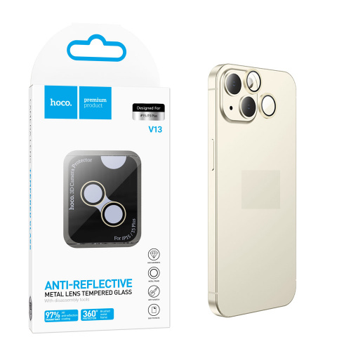 Защитное стекло на камеру для iPhone 15/ 15 Plus  HOCO (V13) Light Yellov