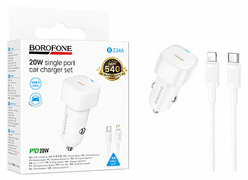АЗУ Borofone BZ34A (PD Type-C to Lightning) Cloud single port PD20W (White) (94)