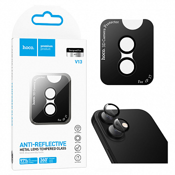 Защитное стекло на камеру для Apple iPhone 17 Hoco (V13) 3D metal frame lens film (Black) (29)