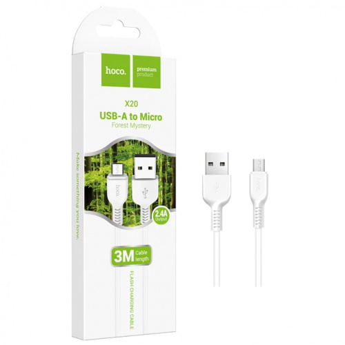 Кабель Hoco X20 (USB to Micro) (3m) Flash (White) (30)
