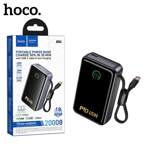 Аккумулятор (АКБ) Power Bank Hoco Q54 (20000mAh) Shine PD45W power bank with cable (Metal Gray) (31)
