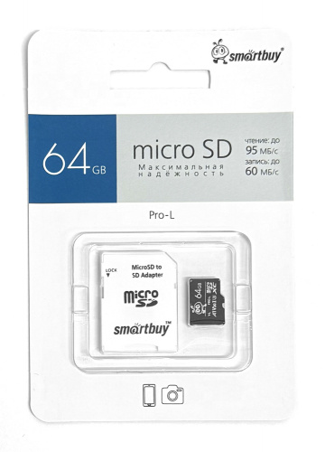 Карта Памяти Micro SD 64 GB Smart Buy Class 10 Pro UHS-I U3 (60/95 Mb/s) + адаптера