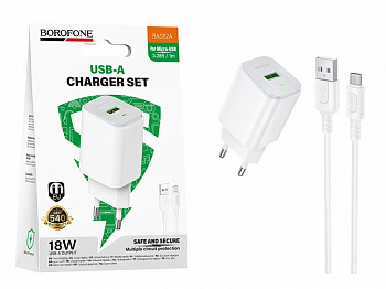 СЗУ Borofone BAS82A (USB to Micro) Star single port QC3.0 (White) (20) (от 30 штук цена 126)