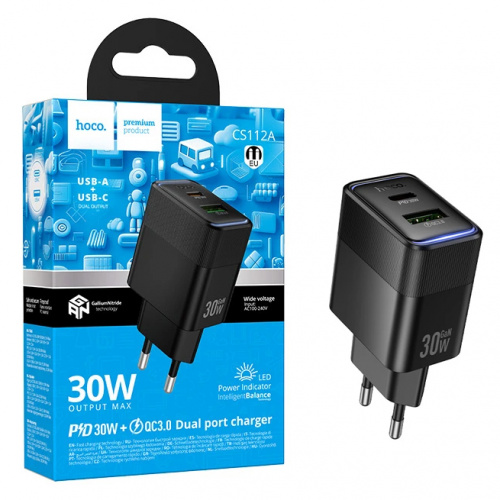 СЗУ блок Hoco CS112A Lounge PD30W+QC3.0 charger (Black) (25)