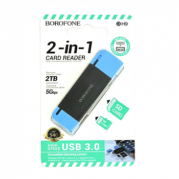Картридер Borofone DH9 Wisdom 2-in-1 USB/ Type-C 3.0 (Black Blue) (25)
