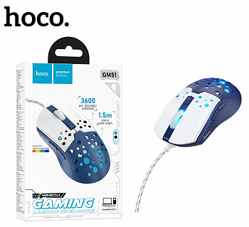 Мышь Hoco GM51 проводная Sky luminous gaming wired (White Blue) (10)