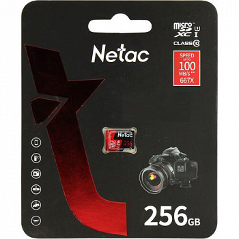 Карта памяти Micro SD 256 GB Netac P500 Extreme Pro Class 10 UHS-I A1 V30 (100 Mb/s) + SD адаптер