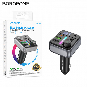 FM Модулятор Borofone BC50 Ascenso PD20W+QC3.0 car BT FM transmitter (Black)