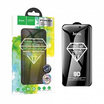 Защитное стекло для iPhone 14 Pro Max (A34 Plus) Hoco 9D large arc dustproof anti-spy