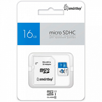 Карта Памяти Micro SD 16 GB Smart Buy Class 10 UHS-I (Синие) + адаптер