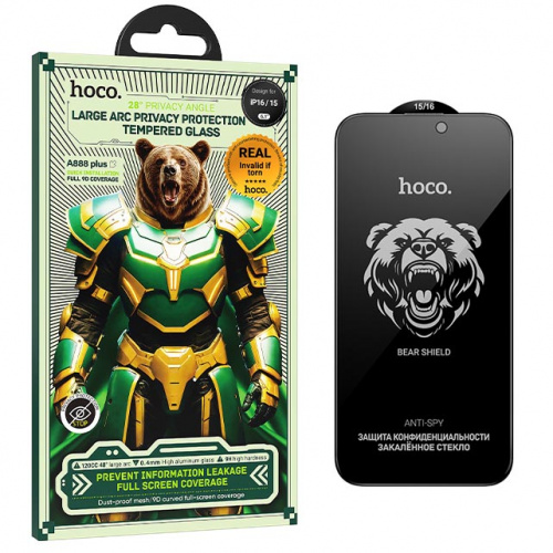 Защитное стекло для Apple iPhone 16/ 15 (A888 Plus) Hoco Bear Shield series full Anti Spy (32)