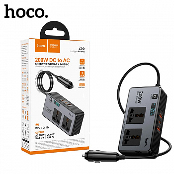 АЗУ блок Hoco Z66 New 2-socket universal(PD66W/1C2A) car inverter (Black) (12)