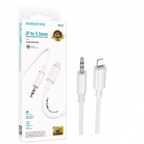 Кабель AUX 3,5 на Lightning Borofone BL21 (1m) Lemon digital audio conversion cable (White) (360)