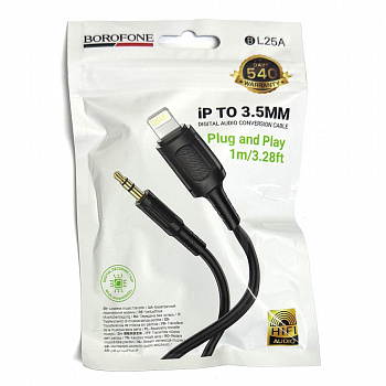 Кабель AUX 3,5 на Lightning Borofone BL25A (1m) Nice digital audio conversion cable (Black) (25)